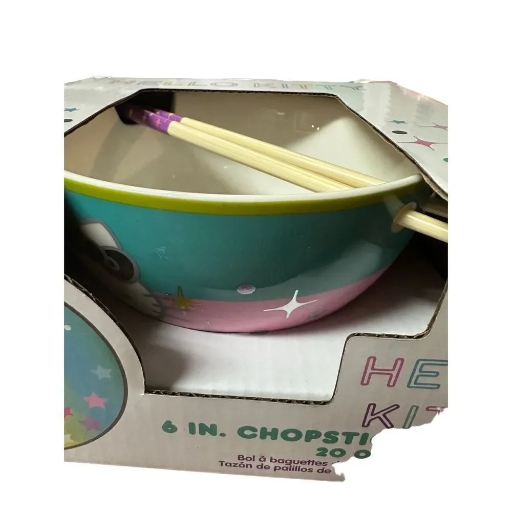 Hello Kitty 6” chopstick bowl 20 oz pink‎ turquoise iridescent stars NEW in box